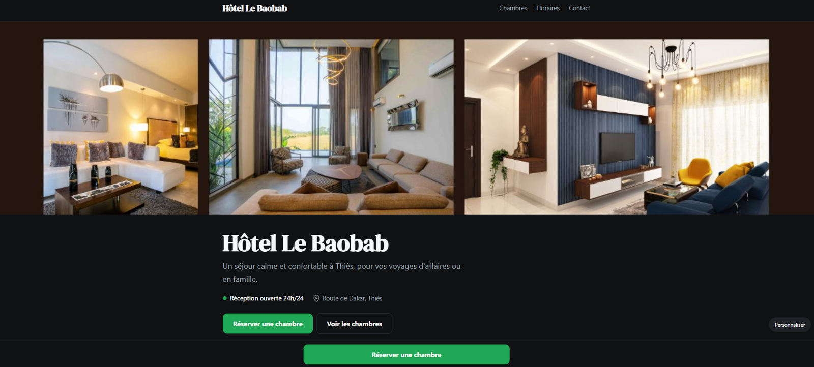 Maquette de site pour hotel