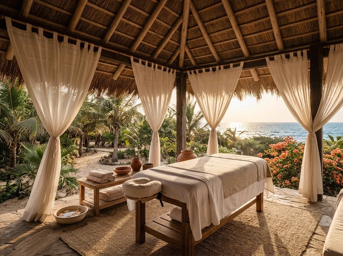 Cabine de massage ouverte sur le jardin