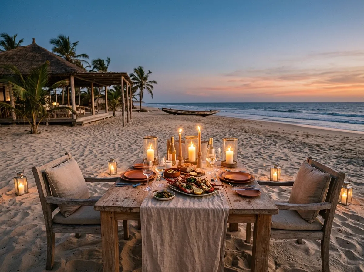 Dîner sur la plage aux bougies